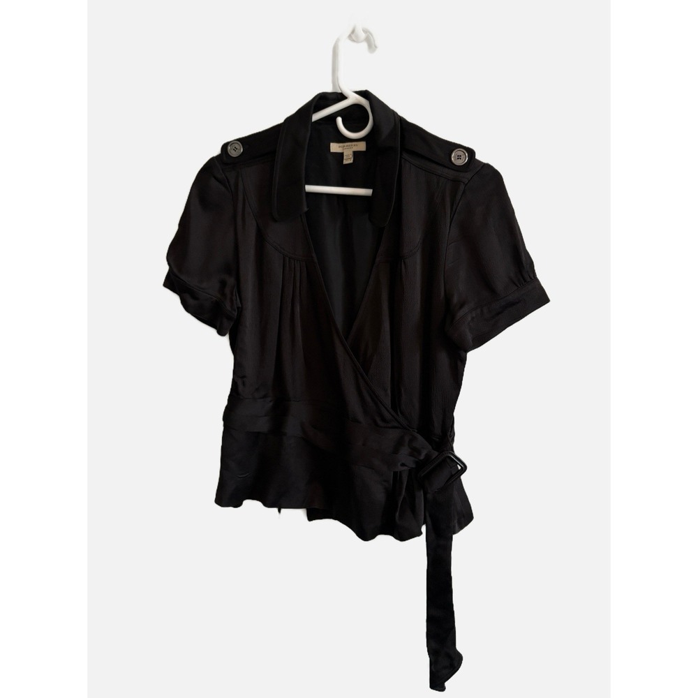 Burberry London Authentic Black Belted Wrap Blouse Size US 10